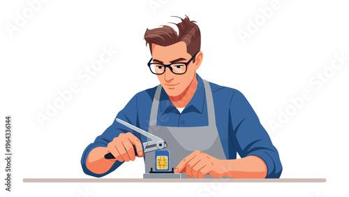 Focused Precision: A craftsman meticulously works, applying precise technique and unwavering concentration to his craft. 