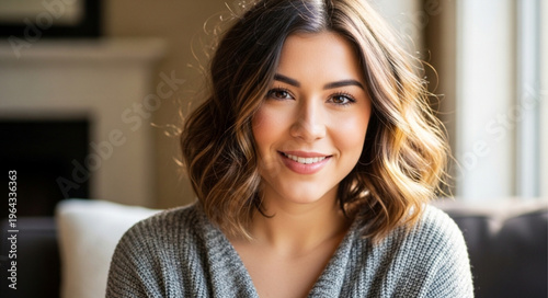 Smiling woman with brown hair.