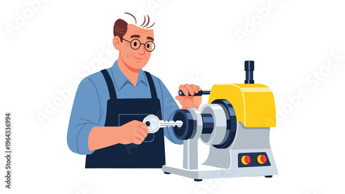 Precision Key Maker: A skilled craftsman meticulously crafts a key, showcasing the art of key making with precision and expertise.