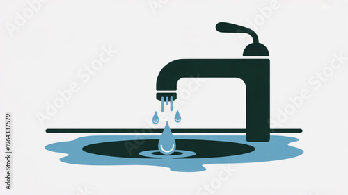 Leaking faucet with water dripping into a puddle on the floor