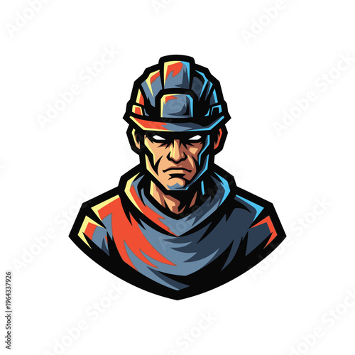Man wearing a hard hat helmet.