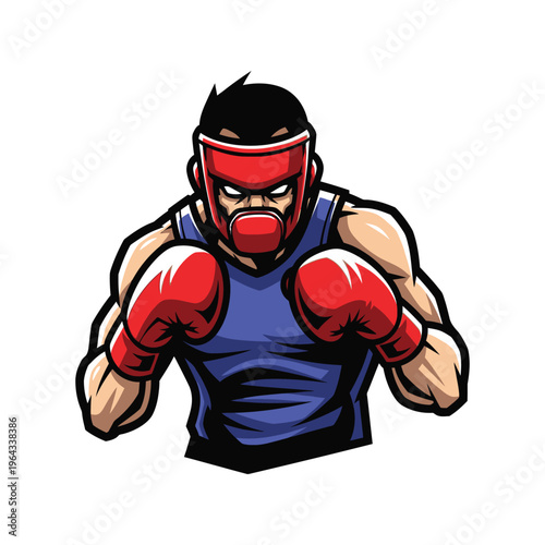 Cartoon boxer in red gloves fighting.