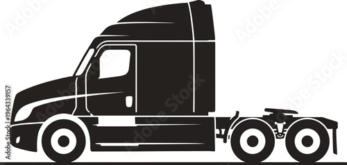 Black semi truck cab illustration with white outline details on solid background