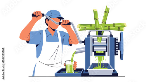 Juice Extractor: A worker meticulously operates a traditional sugarcane press, extracting sweet juice. The illustration captures the essence of a local artisan.
