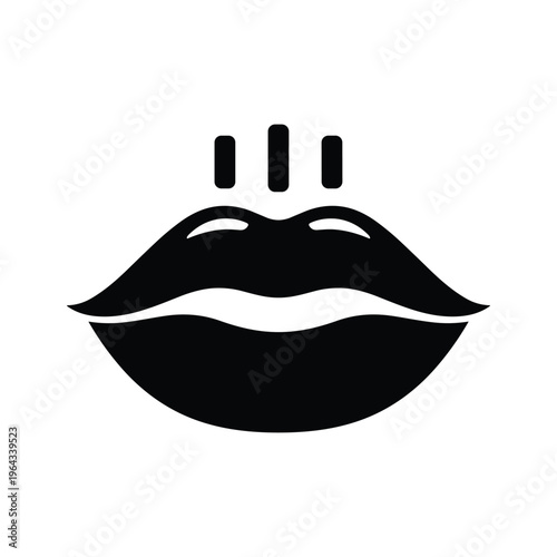 Black Icon of Lips with Musical Notes or Sound Waves