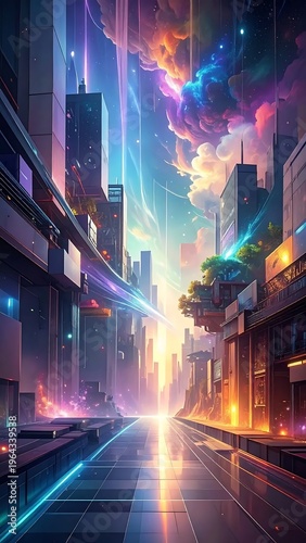 Cyberpunk Cityscape with Neon Lights and Futuristic Architecture.