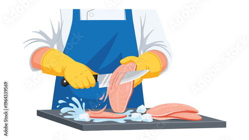Culinary Craft: A skilled hand deftly slices through a succulent piece of chicken, embodying the precision and expertise involved in preparing a delightful meal.
