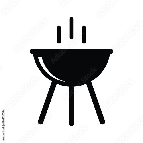 Black silhouette icon of a steaming barbecue grill on a white background