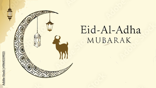 Eid al-adha celebration with a camel and crescent moon illustration