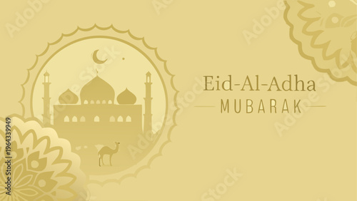 Eid al-adha celebration with mosque and crescent moon illustration