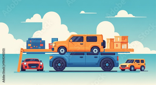 Truck Transporting Vehicles on Carrier.