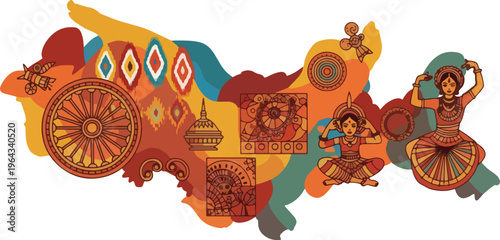 Odisha Cultural Heritage Icons and Text Illustration