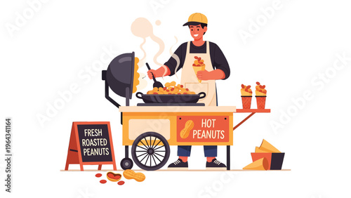 Peanut Vendor: An inviting depiction of a street vendor, expertly preparing and selling freshly roasted peanuts from a charming cart.
