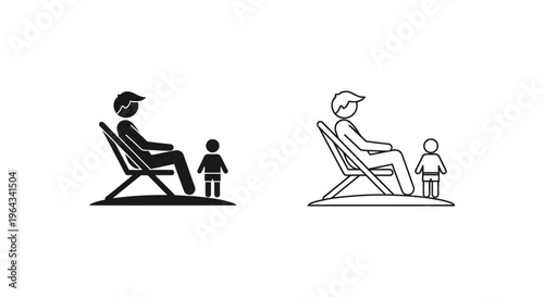 Father and kids sitting on beach chair Vector