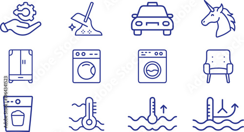 Blue line of household and mythical creatures