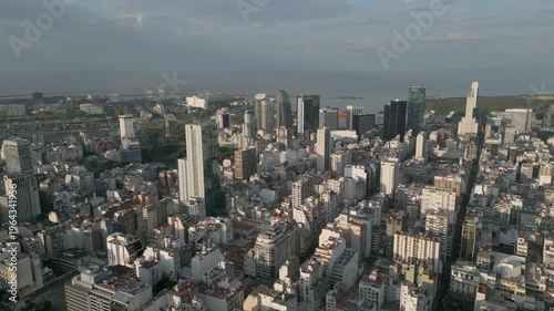 View of city skyline and waterfront from high above in Buenos Aires