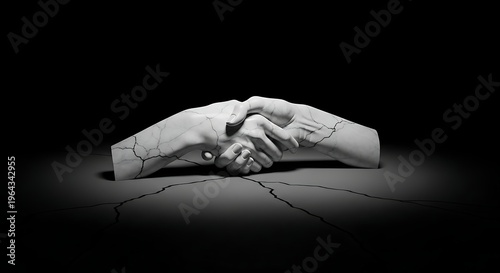 Hands clasped together in dark background.