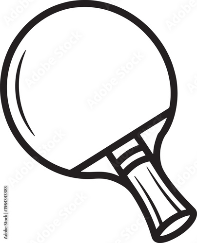 Ping pong paddle, table tennis racket, black line art icon, sports equipment