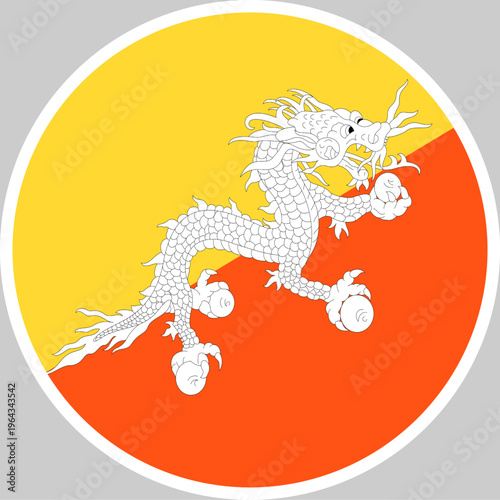 Bhutan National Flag Vector Illustration in Circle Shape, High Quality Design