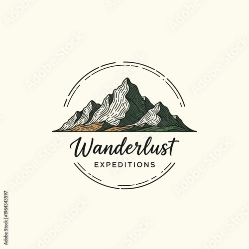 Wanderlust Expeditions Mountain Logo Design.