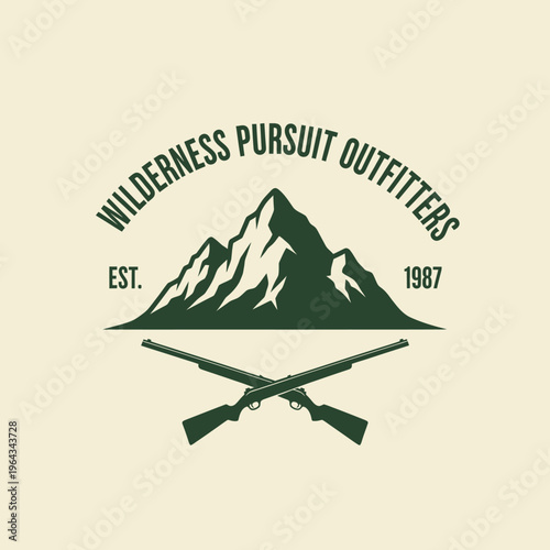 Wilderness Pursuit Outfitters Mountain and Rifles Logo Design.