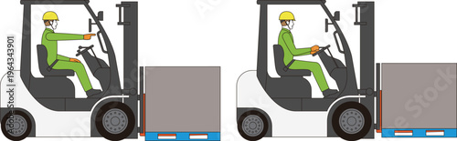 カウンターフォークリフトと操縦する作業員の側面からのイラスト。