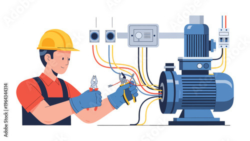 Precision and Expertise: A skilled technician, equipped with precision tools, meticulously works on electrical wiring, ensuring optimal performance and safety in a complex system. 