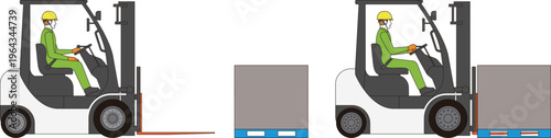 カウンターフォークリフトと操縦する作業員の側面からのイラスト。