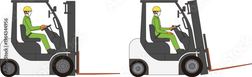 カウンターフォークリフトと操縦する作業員の側面からのイラスト。