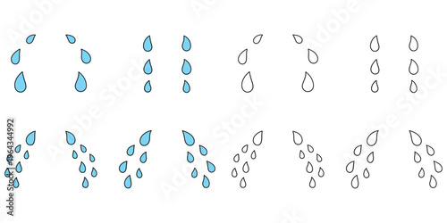 Hand-drawn cartoon and doodle set of cry tears on a white background.