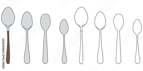 Hand-drawn cartoon and doodle set of spoons on a white background.