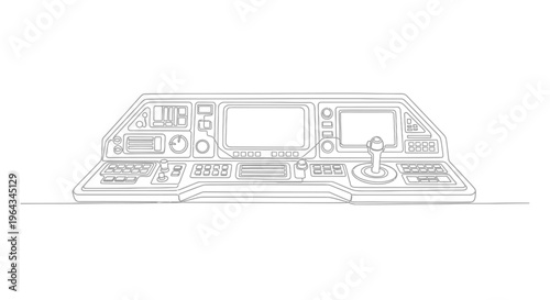 Modern Train Cockpit Control Panel - Digital Illustration Line Art