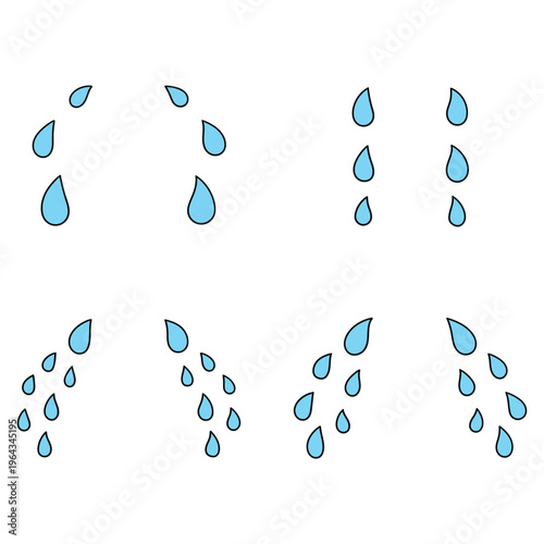 Hand-drawn cartoon set of cry tears on a white background.