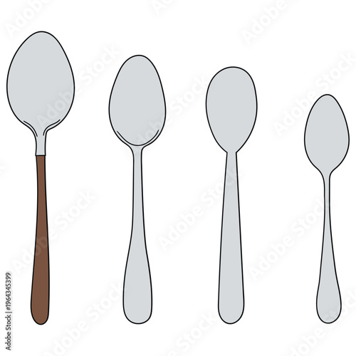 Hand-drawn cartoon set of spoons on a white background.