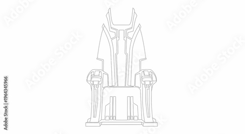 Futuristic Throne Outline Drawing, Sci-Fi Command Chair, Alien Design