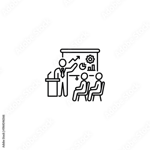 Businessman giving presentation to audience.