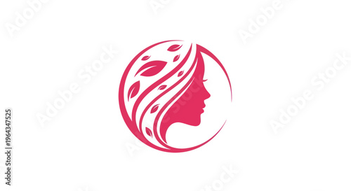 Woman silhouette with leaves in circle logo