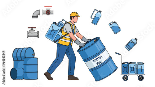 Water Delivery: A professional worker diligently manages essential resources, overseeing and ensuring the safe conveyance of vital water supplies.