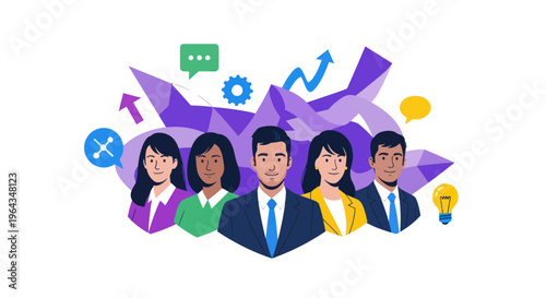 Diverse group of business professionals standing.