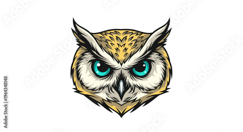 Owl Face with Bright Blue Eyes.