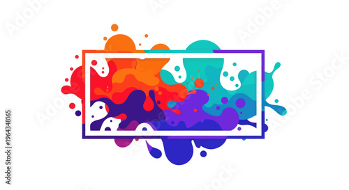 Colorful rectangle with vibrant paint splashes.