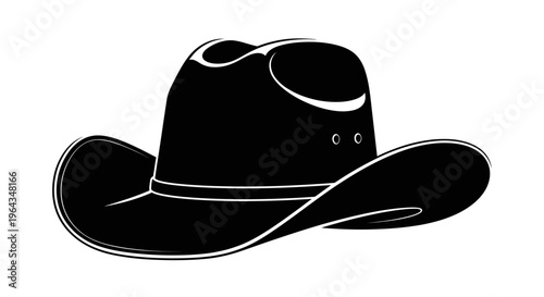 Black cowboy hat with white outline.