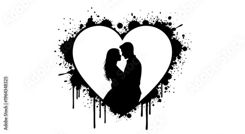 Silhouette of Loving Young Couple Kissing.