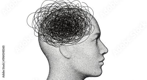 Person with tangled hair profile view.