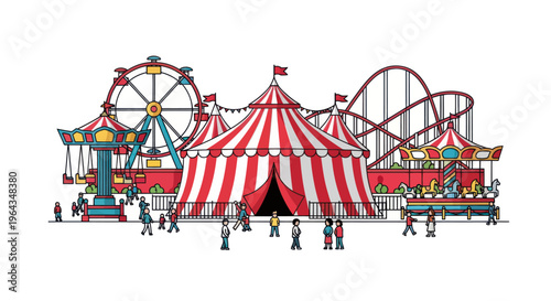 Colorful Amusement Park Carnival Tent Scene.