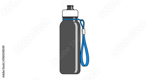 Black insulated water bottle with strap.