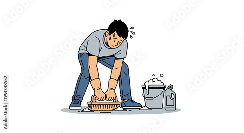 Man washing dishes in kitchen sink.