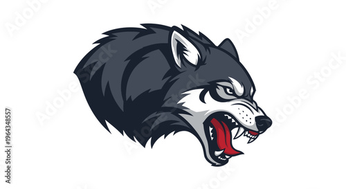 Furry gray wolf head profile.