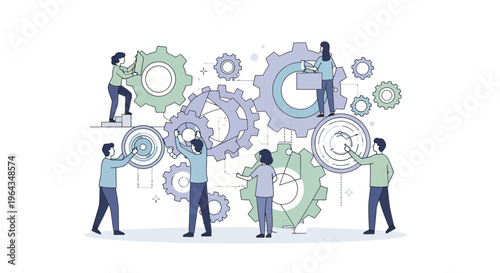People working with large gears together.