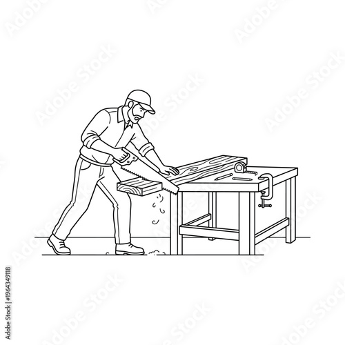 Man working with wood on table saw.